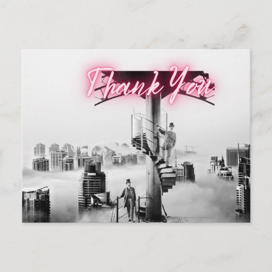 Oude Surrealistische Stadsscène Dank Je Briefkaart (Voorkant)