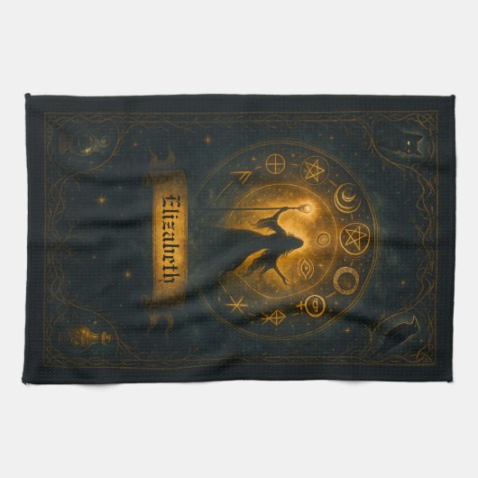 Oude Symbolen & Magische Tovenares Aangepaste Naam Theedoek (Horizontaal)