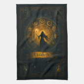 Oude Symbolen & Magische Tovenares Aangepaste Naam Theedoek (Verticaal)