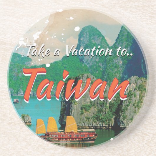 Oude Taiwanese Reisposter Zandsteen Onderzetter (Voorkant)