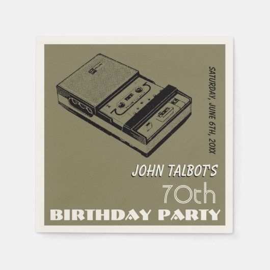 Oude taperecorder 70e verjaardagsfeestje Papier se Servet (Voorkant)