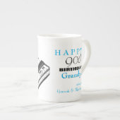 Oude taperecorder 90e verjaardag gepersonaliseerd porselein kop (Voorkant rechts)