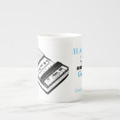 Oude taperecorder 90e verjaardag gepersonaliseerd porselein kop (Voorkant)