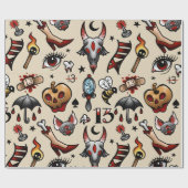 Oude Tattoo Flash Wrapping Paper Cadeaupapier (Vlak)