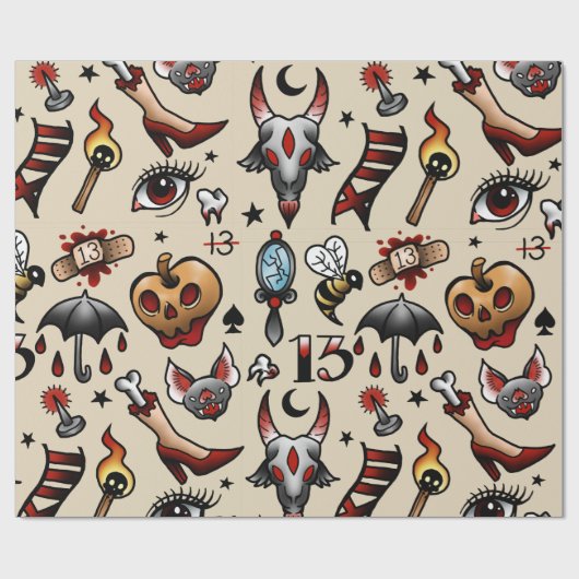 Oude Tattoo Flash Wrapping Paper Cadeaupapier (Vlak)