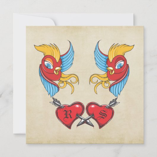 Oude Tattoo Vogels Zeeman Bruiloft Save the Date (Voorkant)
