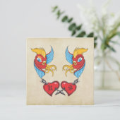 Oude Tattoo Vogels Zeeman Bruiloft Save the Date (Staand voorkant)