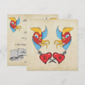 Oude Tattoo Vogels Zeiler Trouwafspraak Red de Dat Save The Date (Voorkant / Achterkant)
