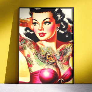 Oude Tatuage Pin-up Perfect Poster