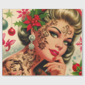 Oude Tatuajes Kerst Meisje Cadeaupapier (Vlak)