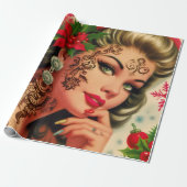 Oude Tatuajes Kerst Meisje Cadeaupapier (Uitgerold)