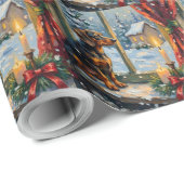 Oude Teckel bij een knus Kerstmisraam Cadeaupapier (Rol Hoek)
