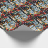 Oude Teckel bij een knus Kerstmisraam Cadeaupapier (Hoek)