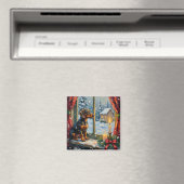 Oude Teckel bij een knus Kerstmisraam Magneet (Insitu (Vaatwasser))