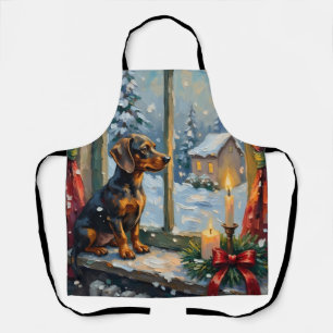 Oude Teckel bij een knus Kerstmisraam Schort