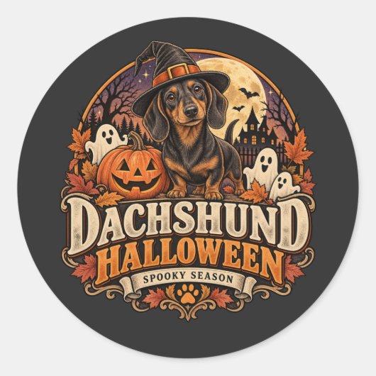 Oude Teckel Halloween Ronde Sticker (Voorkant)