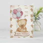 Oude teddybeer babyshower uitnodiging (Staand voorkant)