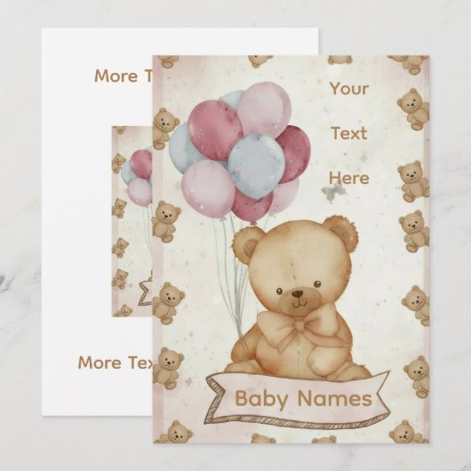 Oude teddybeer babyshower uitnodiging (Voorkant / Achterkant)