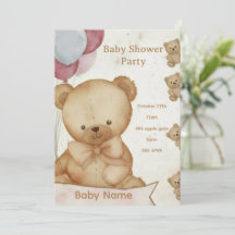 Oude teddybeer babyshower uitnodiging