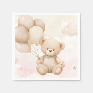 Oude teddybeer babyshower uitnodiging servet
