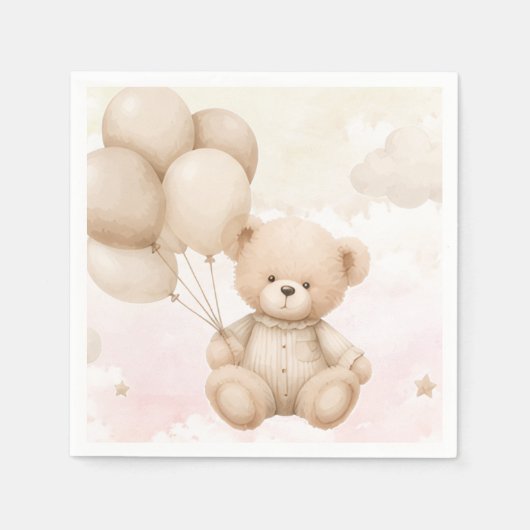 Oude teddybeer babyshower uitnodiging servet (Voorkant)
