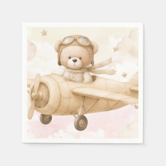Oude teddybeer babyshower uitnodiging servet