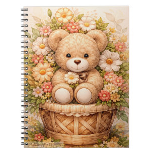 Oude teddybeer bloemenmand notitieboek