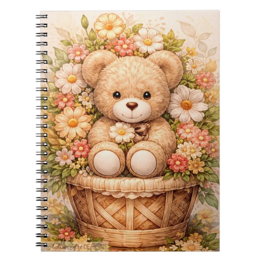 Oude teddybeer bloemenmand notitieboek (Voorkant)