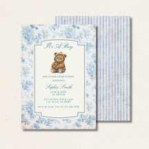 Oude teddybeer, Frans toile stoffig blauwe bloemen