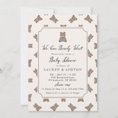 Oude teddybeer gestreepte babyshower uitnodiging (Voorkant)