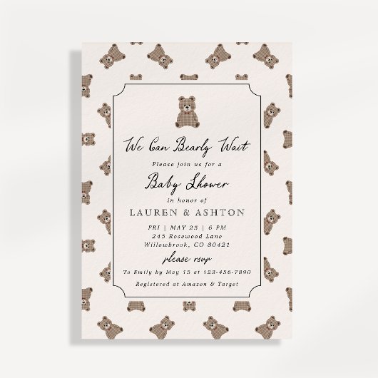 Oude teddybeer gestreepte babyshower uitnodiging