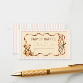 Oude teddybeer luierspel baby shower informatiekaartje
