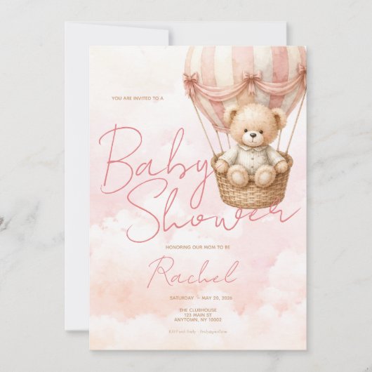 Oude teddybeer meisje babyshower uitnodiging  (Voorkant)