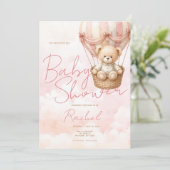 Oude teddybeer meisje babyshower uitnodiging  (Staand voorkant)