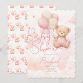 Oude teddybeer meisje babyshower uitnodiging (Voorkant / Achterkant)