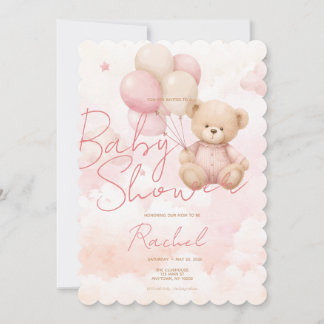 Oude teddybeer meisje babyshower uitnodiging