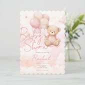 Oude teddybeer meisje babyshower uitnodiging (Staand voorkant)