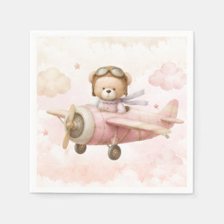 Oude teddybeer meisje babyshower uitnodiging servet