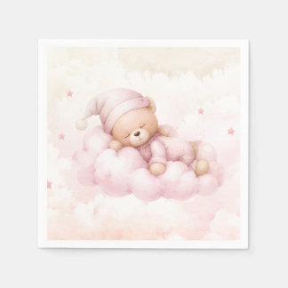 Oude teddybeer meisje babyshower uitnodiging servet