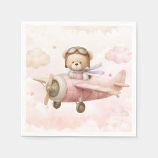 Oude teddybeer meisje babyshower uitnodiging servet