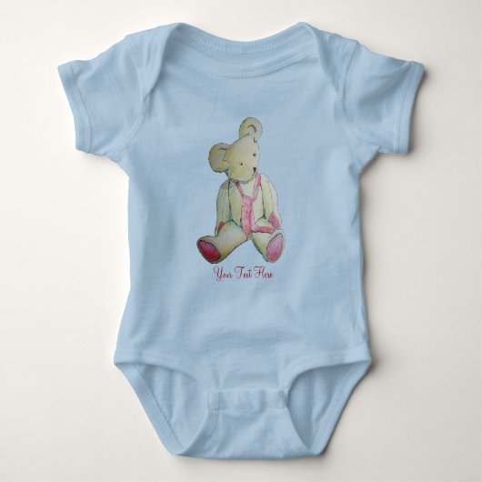 oude teddybeer rode boog kinderontwerp romper (Voorkant)