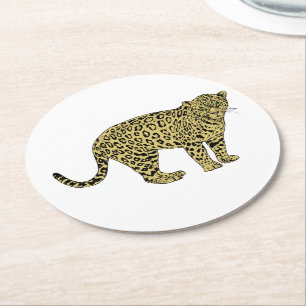 Oude tekening van een gevlekte luipaard cheeta cat ronde kartonnen onderzetter