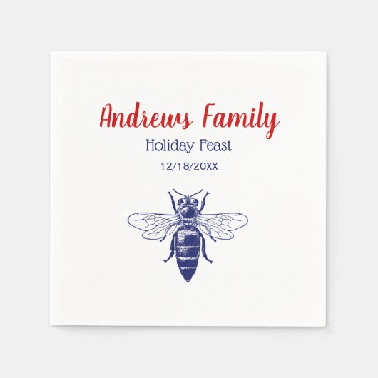 Oude tekening van een koningin bij in blauw servet (Voorkant)