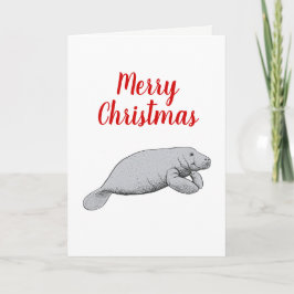 Oude tekening van een lamantijn Kerstmis Xmas Feestdagen Kaart
