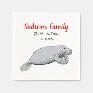 Oude tekening van een lamantijn Kerstmis Xmas Servet