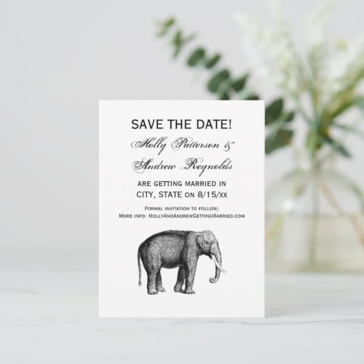 Oude tekening van een olifant aankondigingskaart (Staand voorkant)