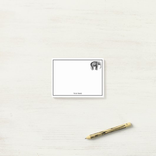 Oude tekening van een olifant post-it® notes (Op bureau)