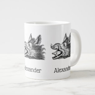 Oude tekening van een wild zwijnenkop BW Grote Koffiekop