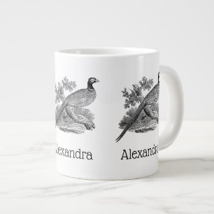 Oude tekening van fazant jachtvogel zwart-wit grote koffiekop