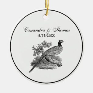Oude tekening van fazant jachtvogel zwart-wit keramisch ornament